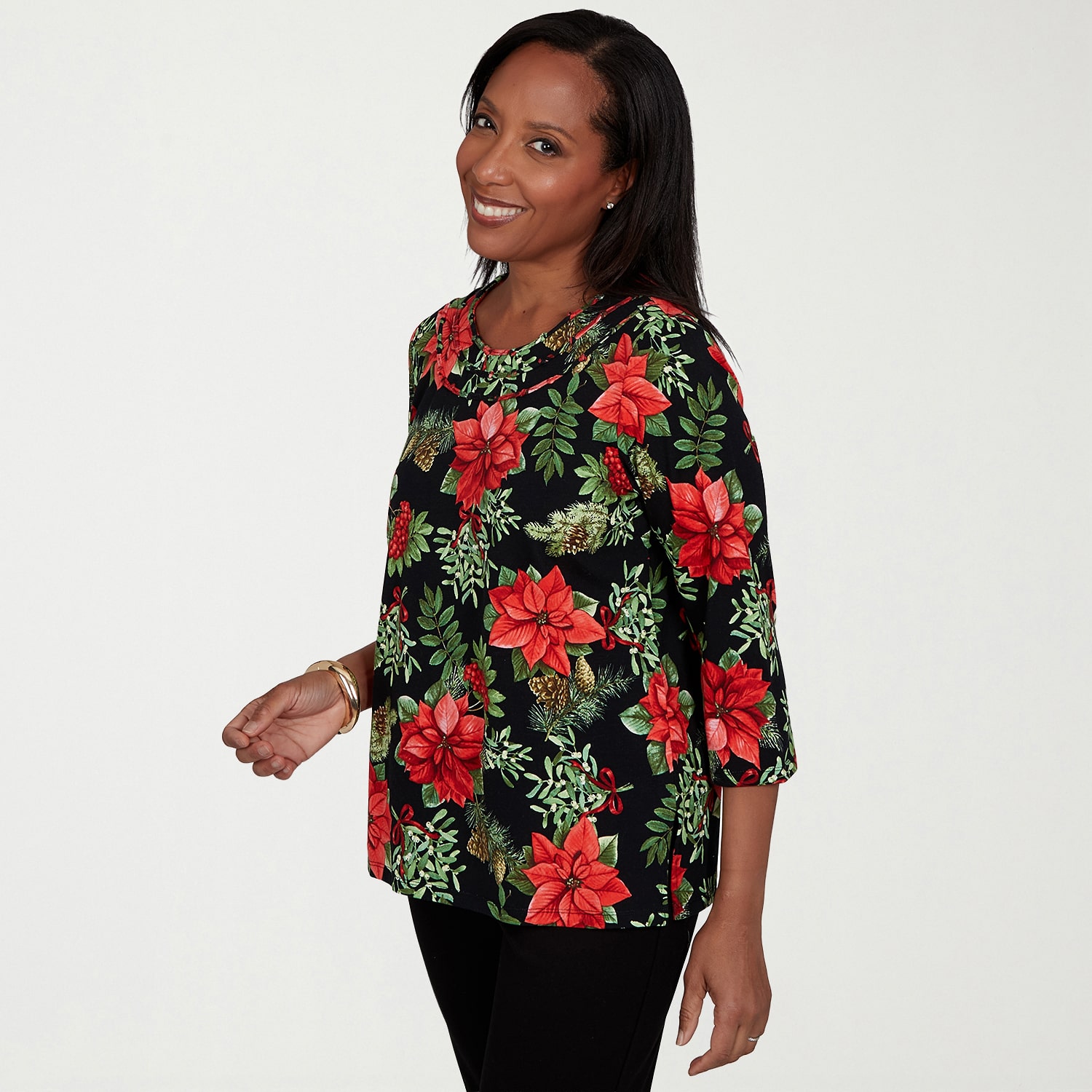 Alfred Dunner Womens Crew Neck 3/4 Sleeve T-Shirt