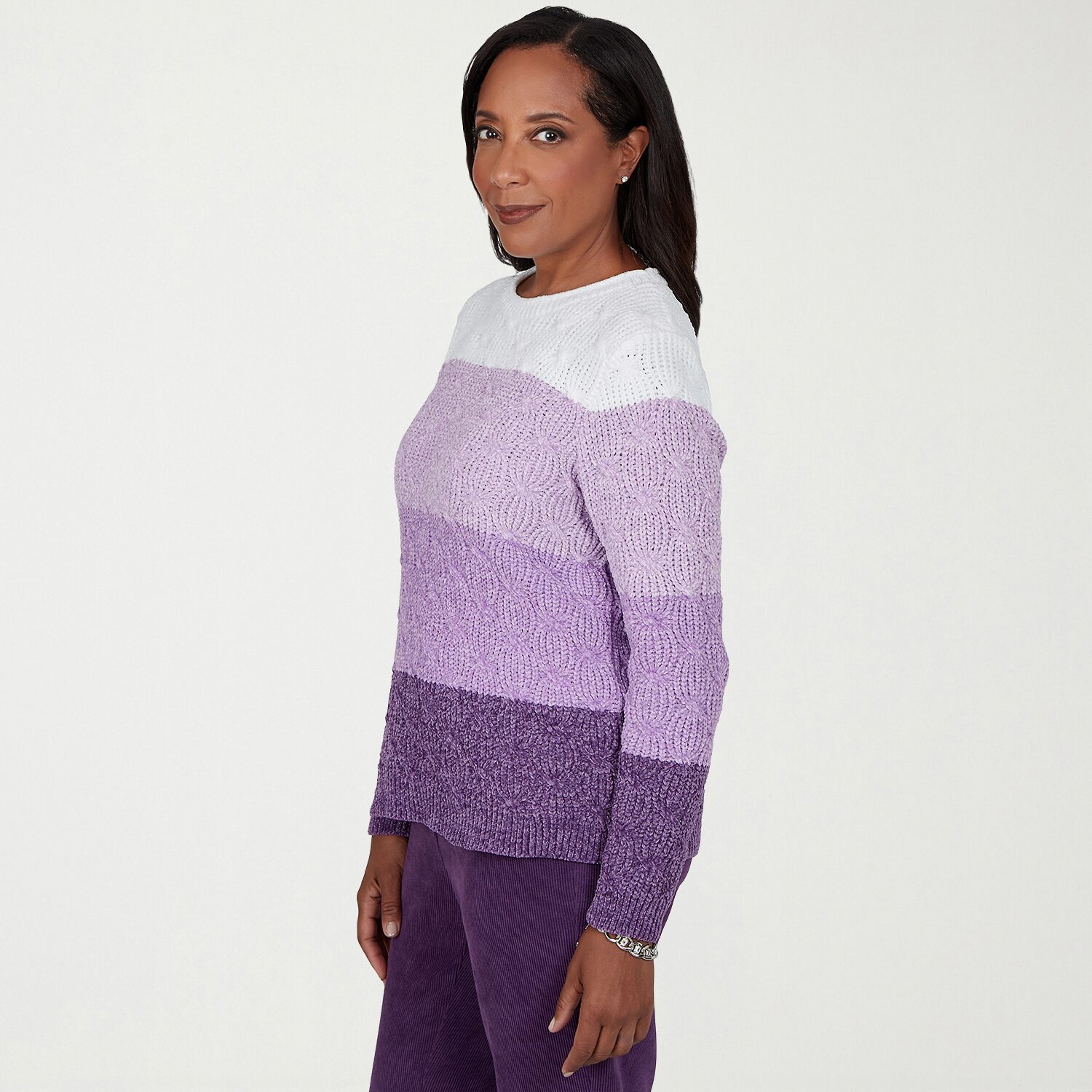 Alfred Dunner Vail Womens Crew Neck Long Sleeve Ombre Pullover Sweater