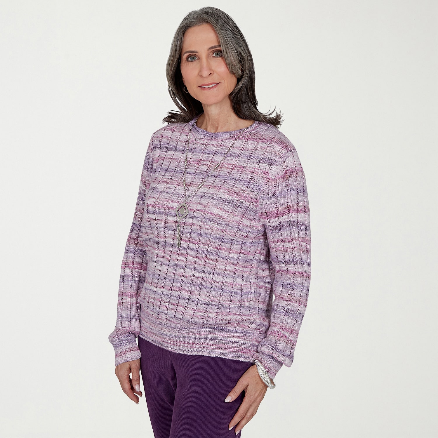 Alfred Dunner Vail Womens Crew Neck Long Sleeve Pullover Sweater