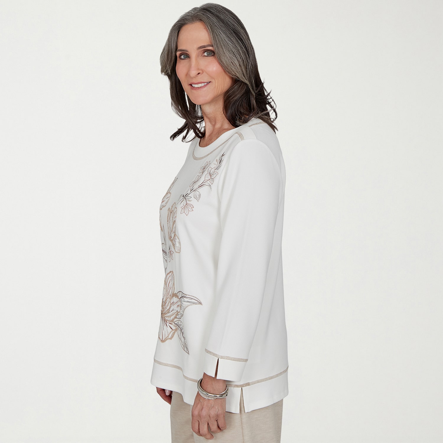 Alfred Dunner Luxe Be A Lady Womens Boat Neck 3/4 Sleeve T-Shirt