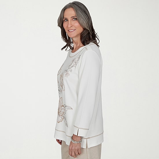 Alfred Dunner Luxe Be A Lady Womens Boat Neck 3/4 Sleeve T-Shirt