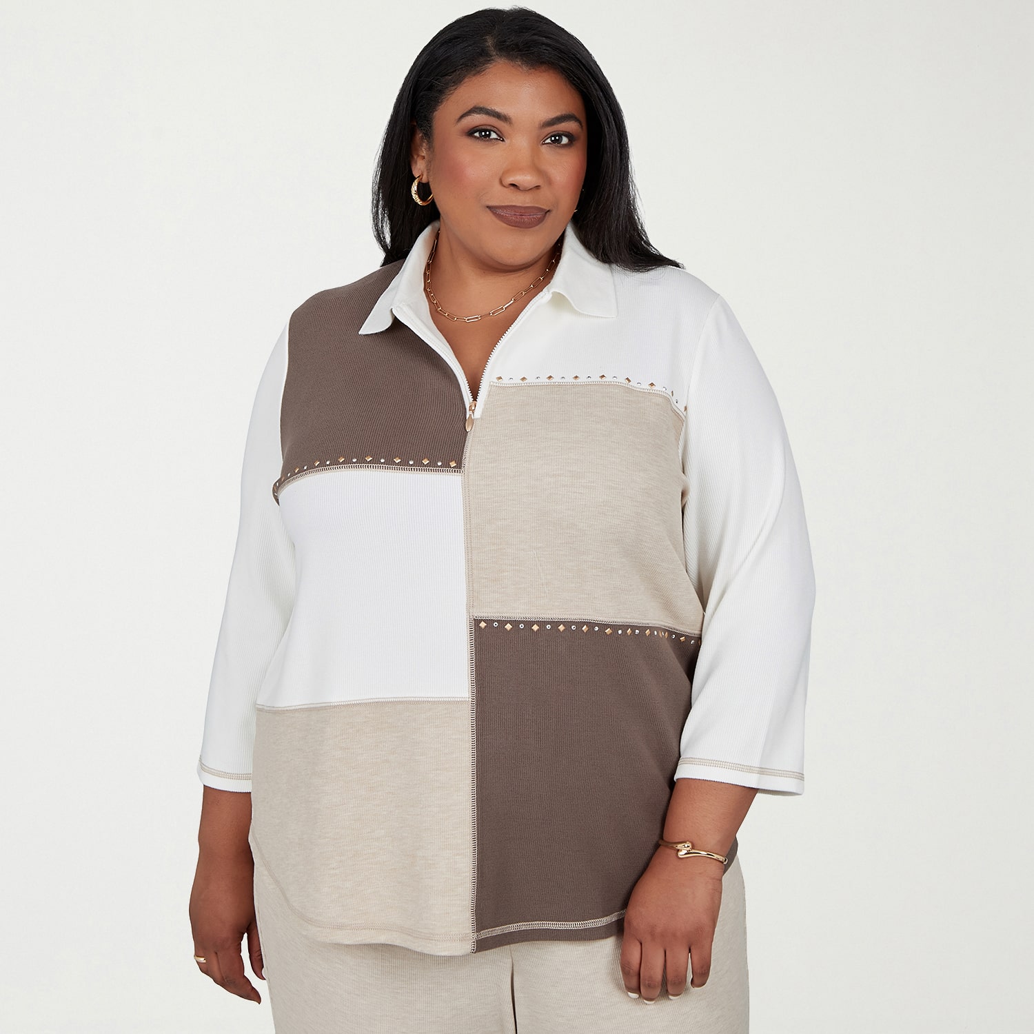 Alfred Dunner Luxe Be A Lady Womens Plus 3/4 Sleeve T-Shirt