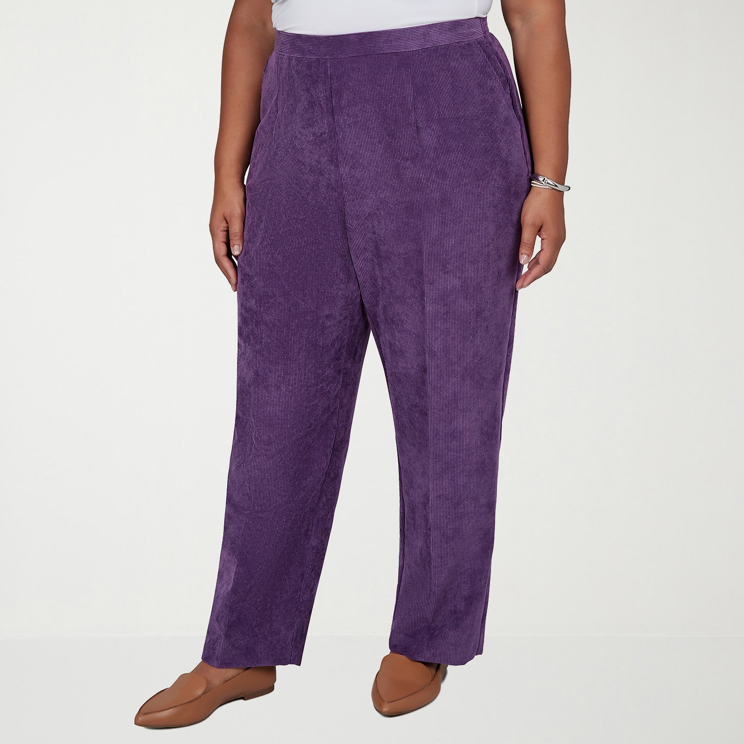 Alfred Dunner Vail Womens Plus Short Comfort Waistband Straight Corduroy Pant