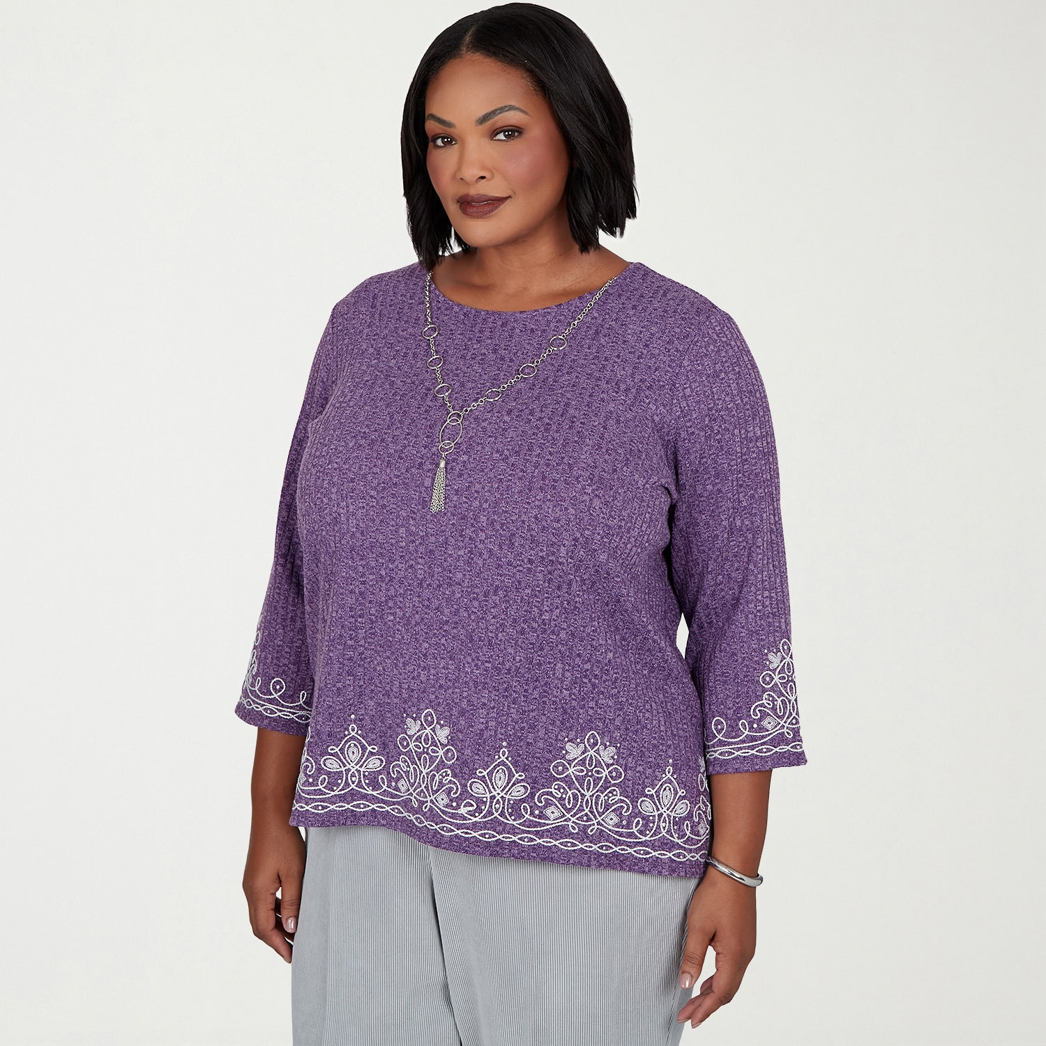 Alfred Dunner Vail Womens Plus Crew Neck 3/4 Sleeve T-Shirt