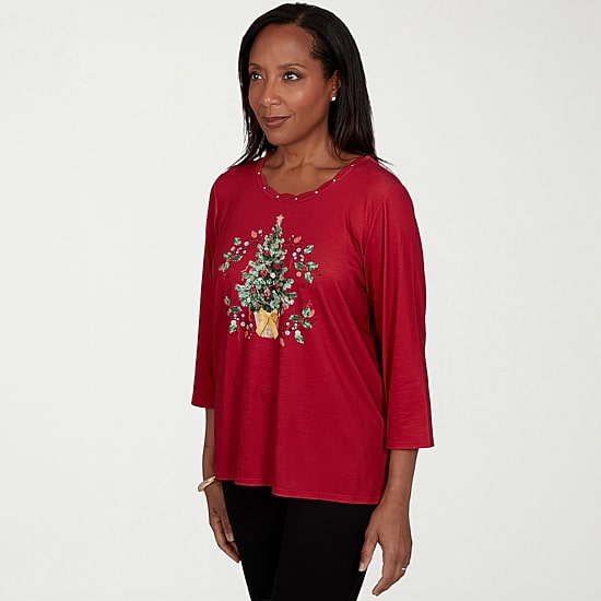 Alfred Dunner Womens Crew Neck 3/4 Sleeve T-Shirt