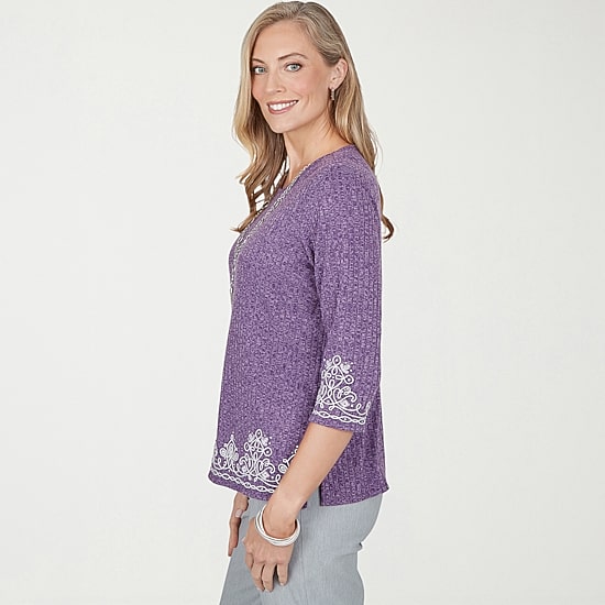 Alfred Dunner Vail Womens Crew Neck 3/4 Sleeve T-Shirt