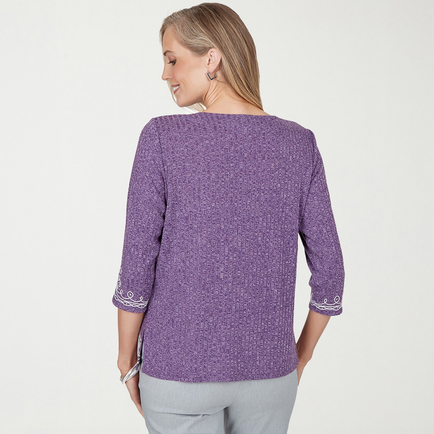 Alfred Dunner Vail Womens Crew Neck 3/4 Sleeve T-Shirt