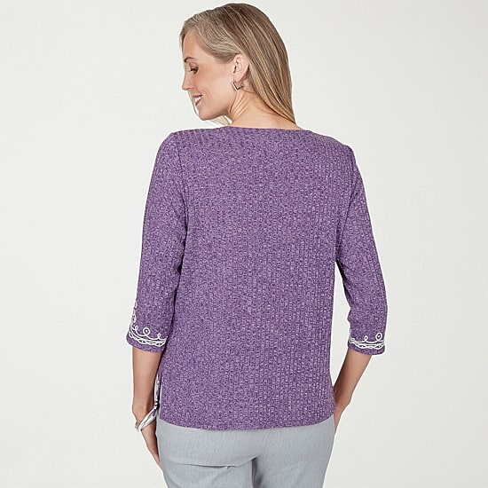 Alfred Dunner Vail Womens Crew Neck 3/4 Sleeve T-Shirt