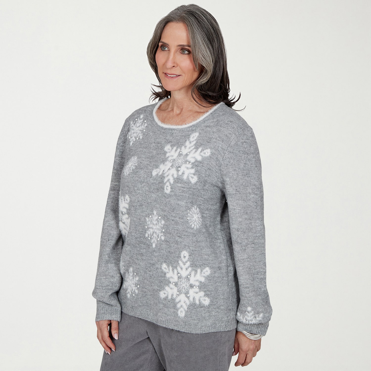 Alfred Dunner Vail Womens U Neck Long Sleeve Pullover Sweater