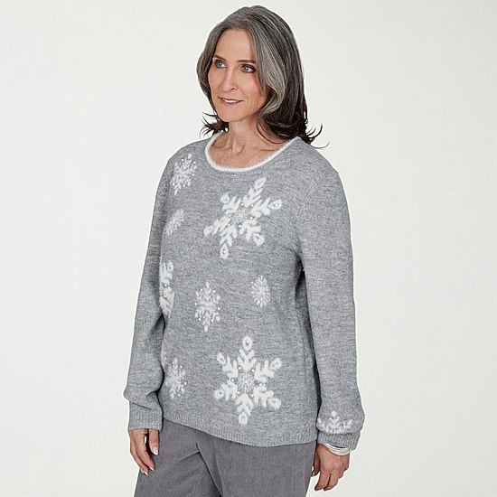 Alfred Dunner Vail Womens Round Neck Long Sleeve Pullover Sweater