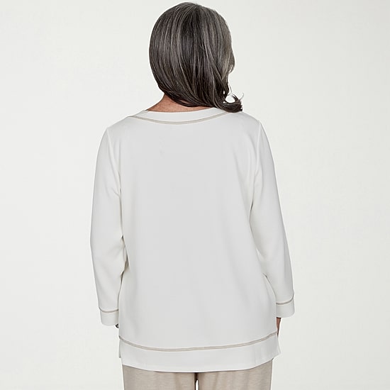 Alfred Dunner Luxe Be A Lady Womens Boat Neck 3/4 Sleeve T-Shirt