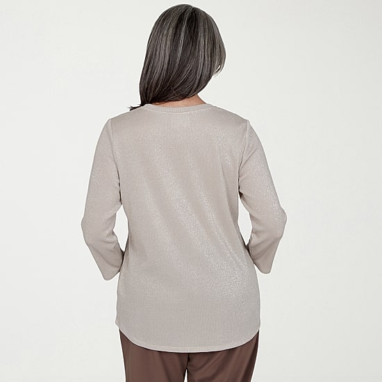 Alfred Dunner Luxe Be A Lady Womens Crew Neck 3/4 Sleeve T-Shirt