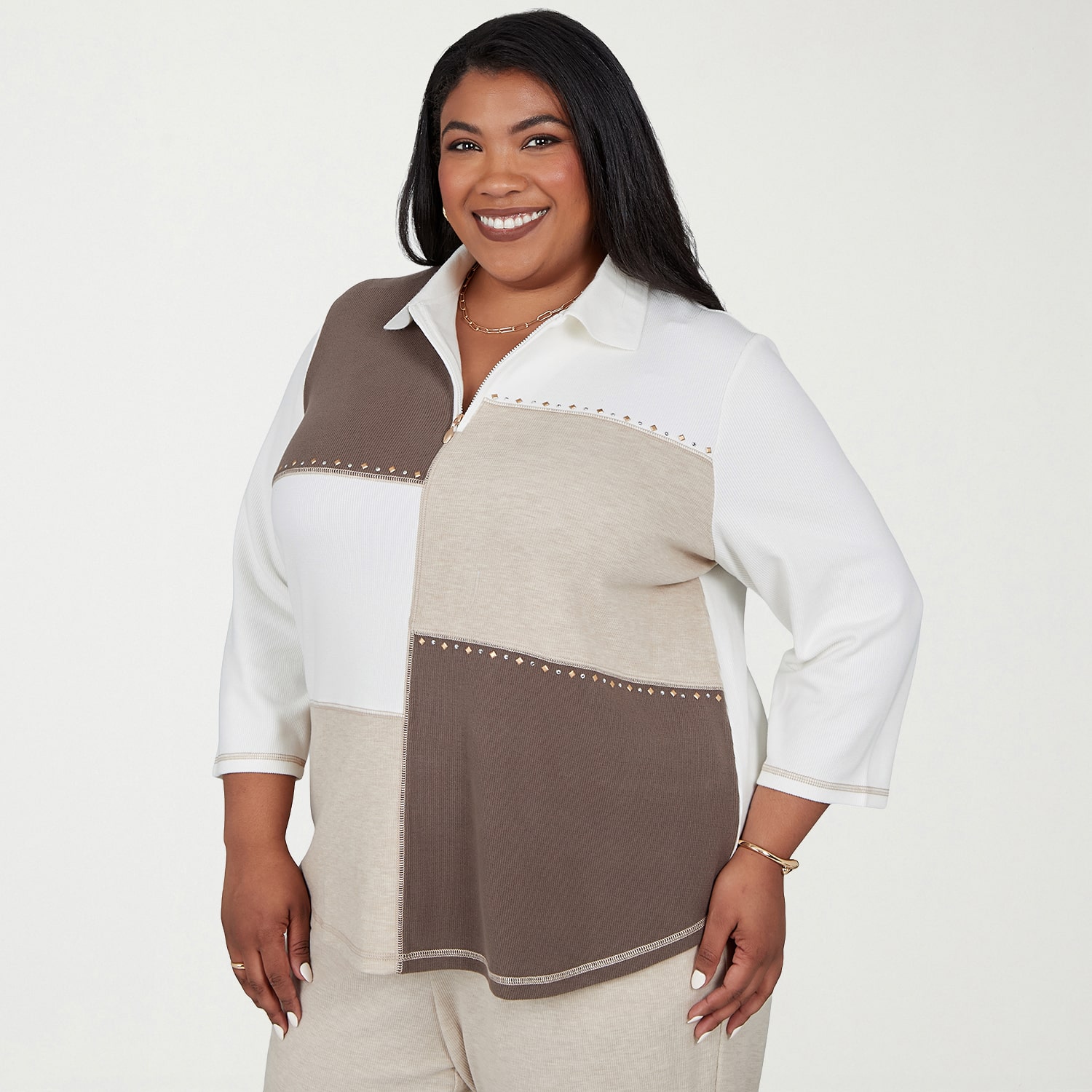 Alfred Dunner Luxe Be A Lady Womens Plus 3/4 Sleeve T-Shirt