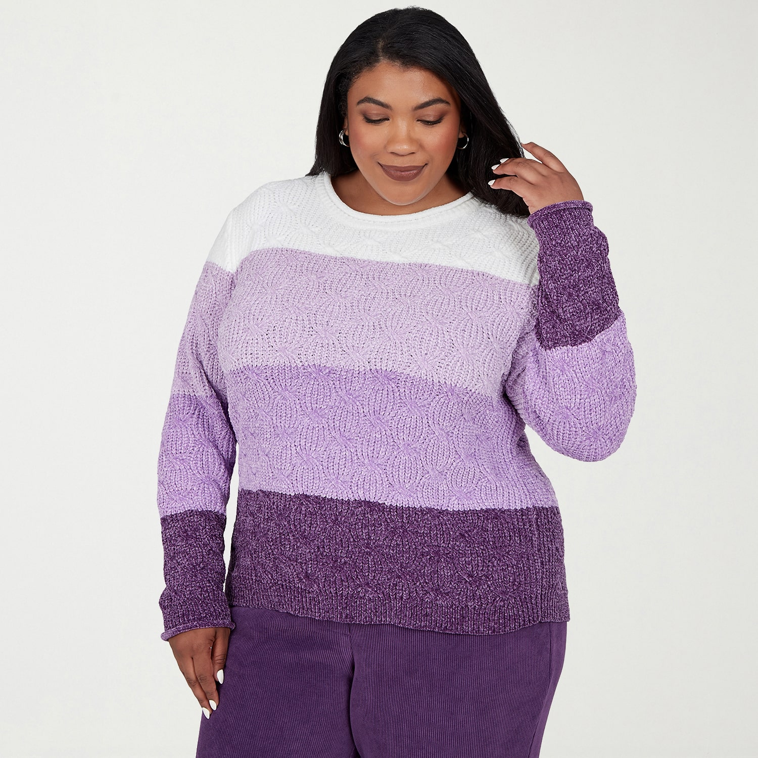 Alfred Dunner Vail Plus Womens Crew Neck Long Sleeve Ombre Pullover Sweater