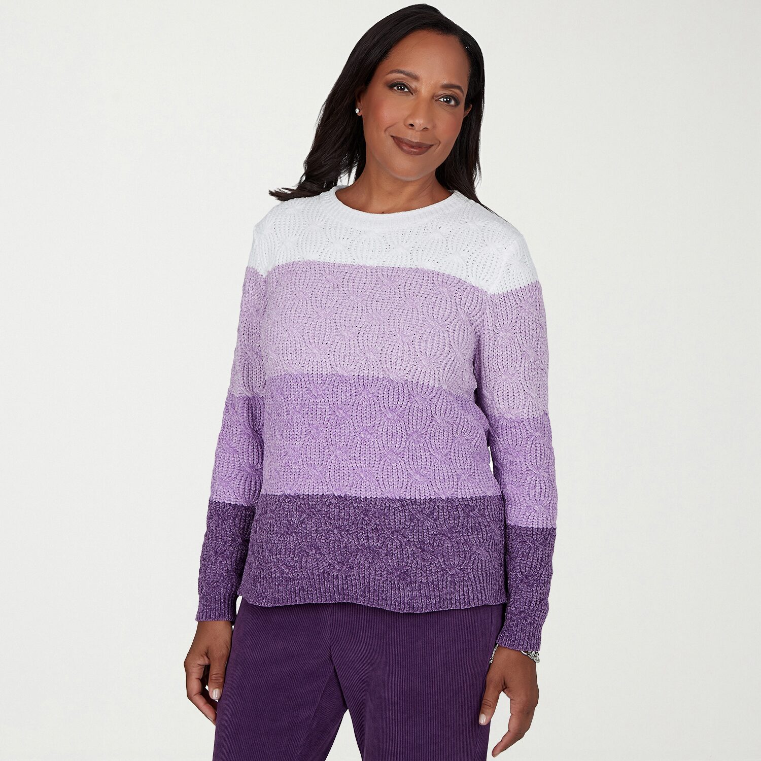 Alfred Dunner Vail Womens Crew Neck Long Sleeve Ombre Pullover Sweater