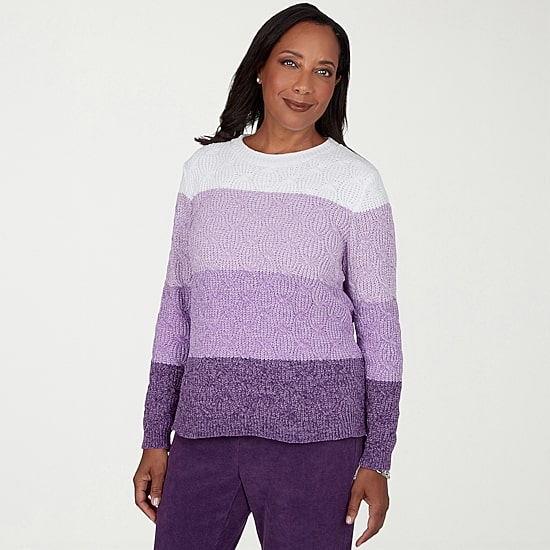 Alfred Dunner Vail Womens Crew Neck Long Sleeve Ombre Chenille Sweater