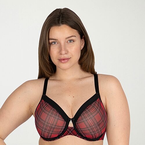 CURVY COUTURE Sheer Mesh Full Coverage Unlined Underwire Bra - Red - Size 38DDD
