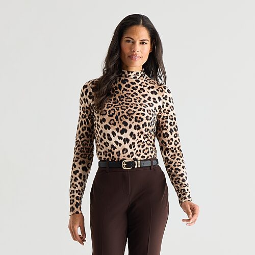 Liz Claiborne Womens Funnel Neck Long Sleeve Blouse, Petite Xx-large, Brown