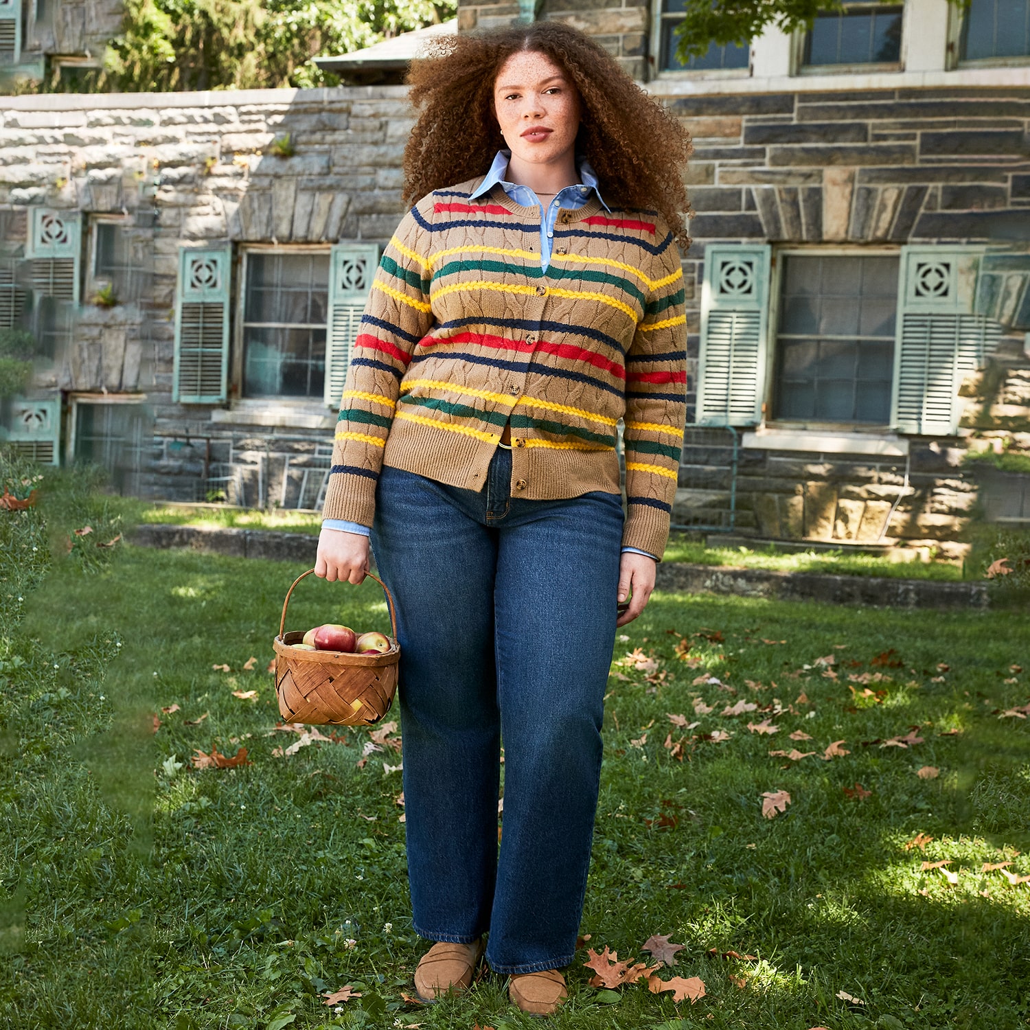 St. John's Bay Womens Long Sleeve Button Plus Striped Cable Knit Cardigan