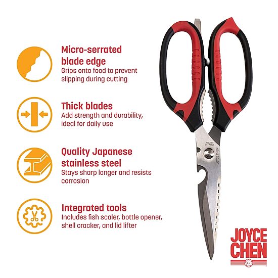 Joyce Chen Deluxe Multi-Use, 9" Red & Black Handles Kitchen Shears