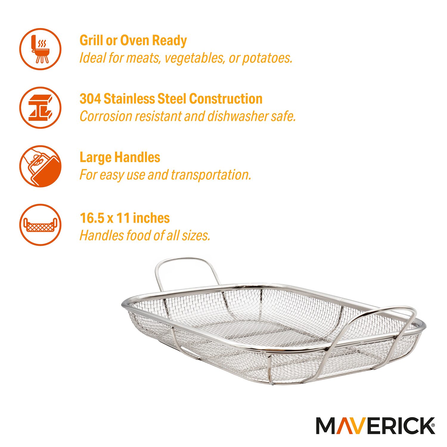MAVERICK® Stainless Steel Mesh Roasting Pan Grill Basket