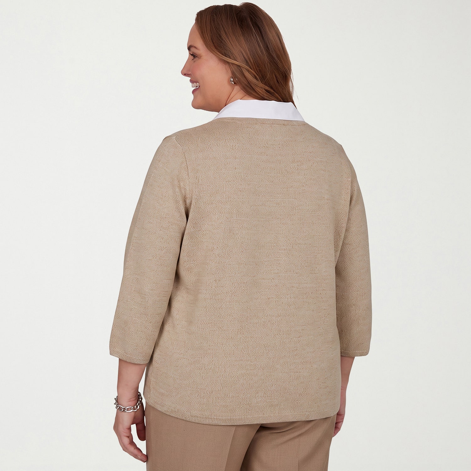 Alfred Dunner Union Square Womens 3/4 Sleeve Layered Sweater Plus