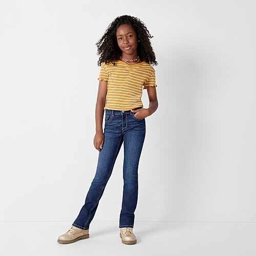 Thereabouts Little & Big Kid Girls Adjustable Waist Stretch Fabric Superflex Mid Rise Regular Fit Bootcut Jean, 20.5 Plus, Blue