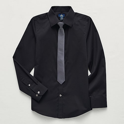 Stafford Little & Big Kid Boys Point Collar Long Sleeve Dress Shirt, Xl18/20h, Black