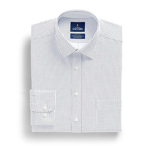 Stafford Sweat Repel Advanced Performance Mens Regular Fit Stretch Fabric Wrinkle Free Long Sleeve Dress Shirt, 17-17.5 36-37, White