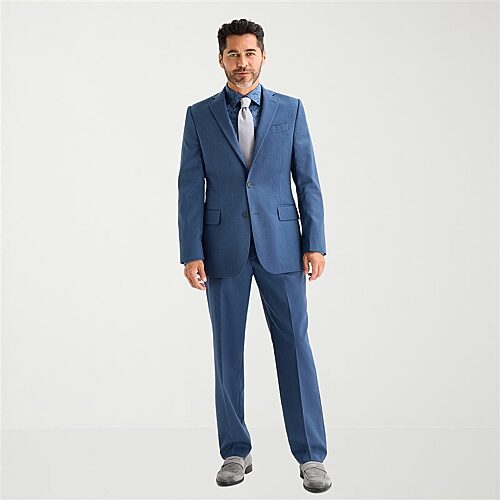 Stafford Coolmax All Season Ecomade Birdseye Signature Mens Stretch Fabric Classic Fit Flat Front Suit Pant, 44 32, Blue