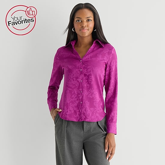 Worthington Womens Long Sleeve Slim Fit Blouse
