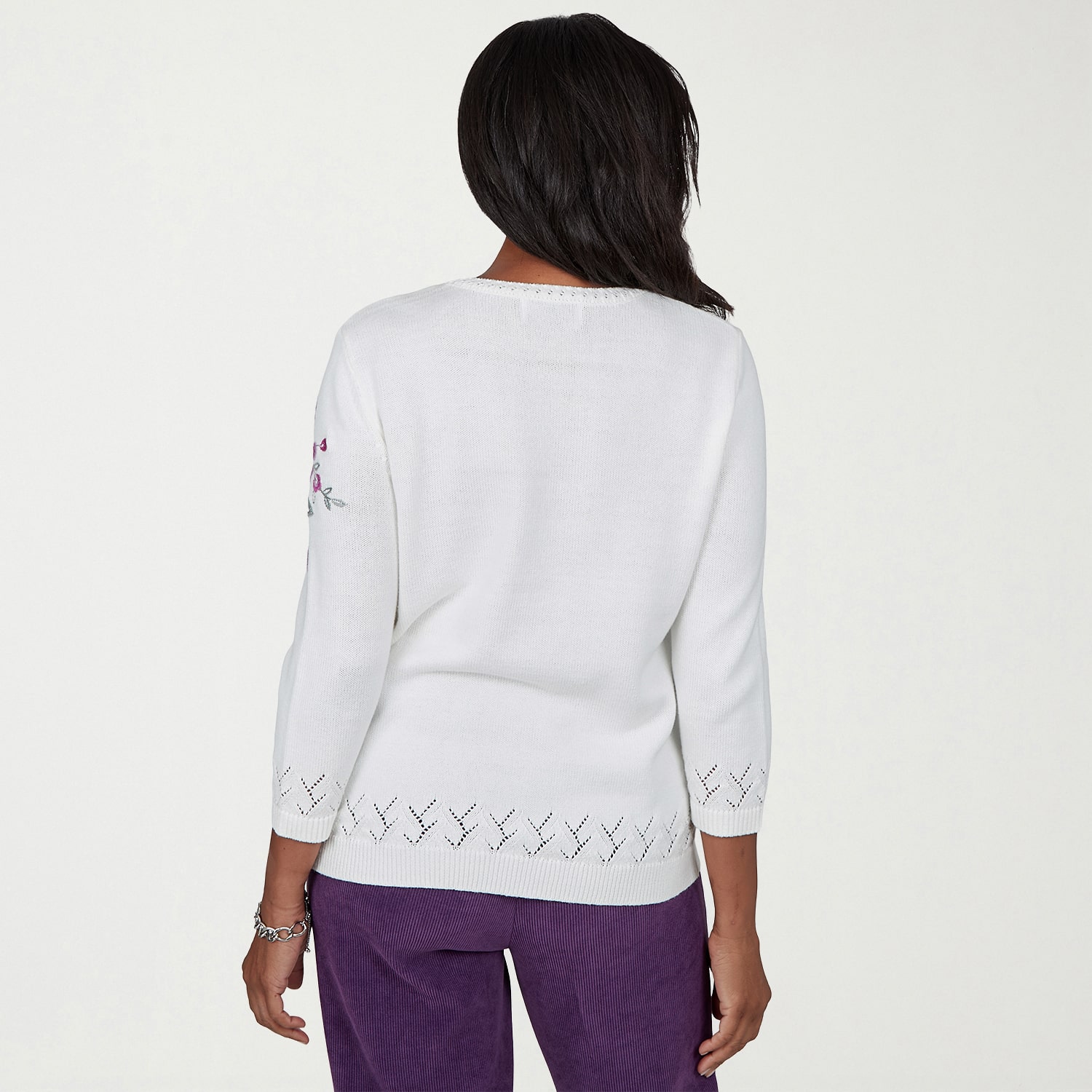 Alfred Dunner Vail Womens Crew Neck Long Sleeve Floral Pullover Sweater