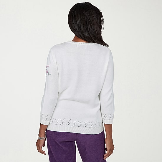 Alfred Dunner Vail Womens Crew Neck Long Sleeve Floral Pullover Sweater