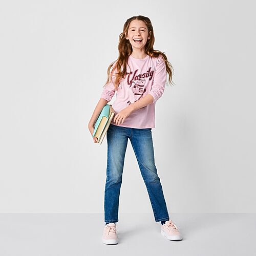 Thereabouts Little & Big Kid Girls Adjustable Waist Stretch Fabric Superflex Mid Rise Regular Fit Bootcut Jean, 16, Blue