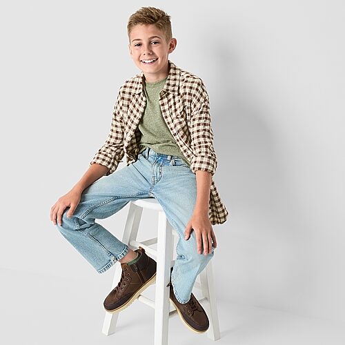 Thereabouts Little & Big Kid Boys Adjustable Waist Stretch Fabric Straight Leg Jean, 20 Husky, Blue
