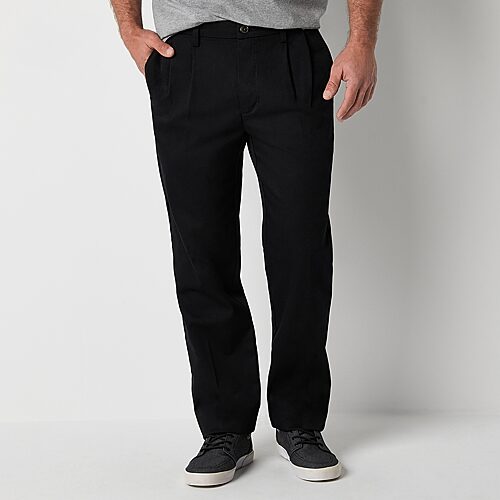 St. John's Bay Universal Wrinkle Free Easy Care Mens Classic Fit Pleated Pant, 34 29, Black