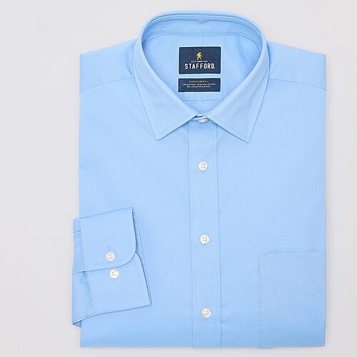 Stafford Sweat Repel Advanced Performance Mens Regular Fit Stretch Fabric Wrinkle Free Long Sleeve Dress Shirt, 17-17.5 36-37, Blue