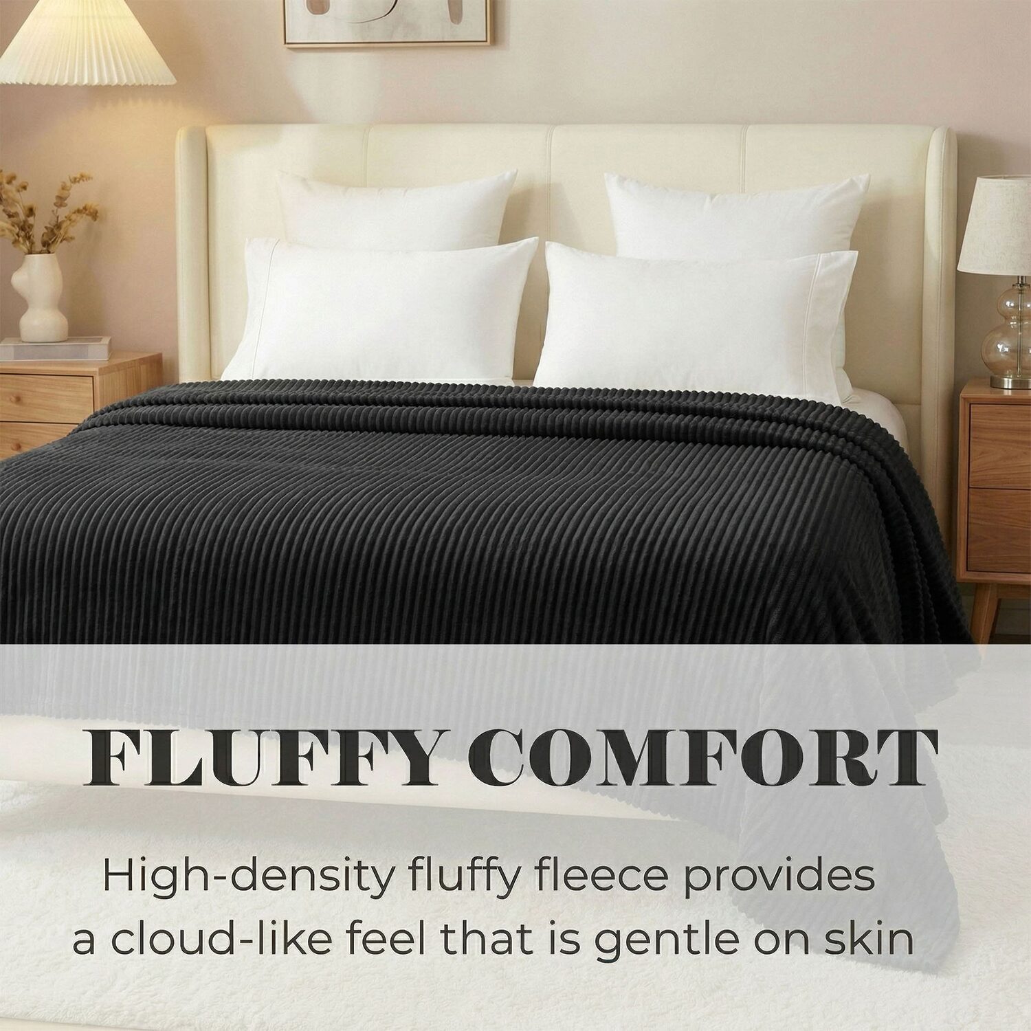 SUPERIOR® Kacey Luxe Ribbed Breathable Plush Corduroy-Style Fleece Striped Blanket