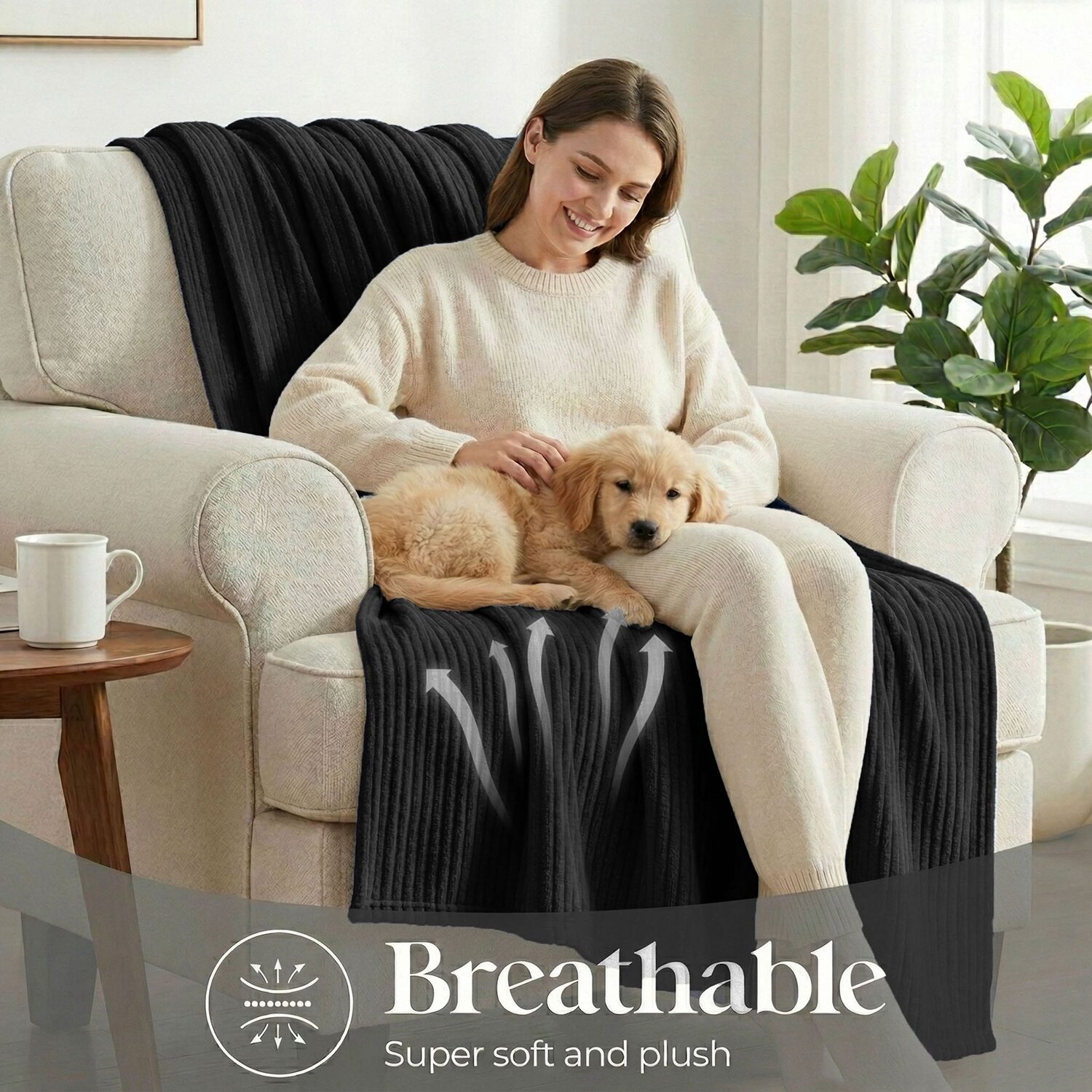 SUPERIOR® Kacey Luxe Ribbed Breathable Plush Corduroy-Style Fleece Striped Blanket