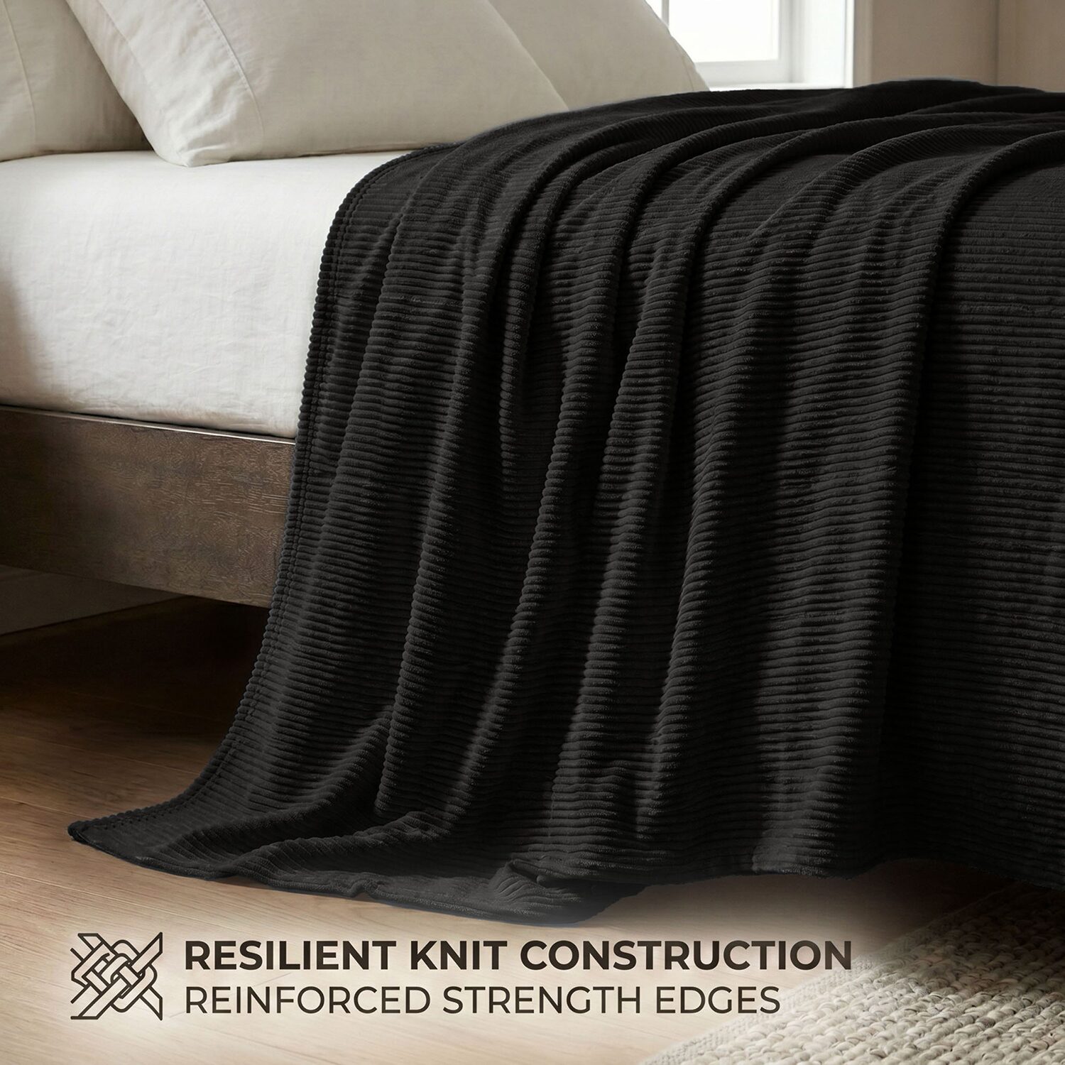 SUPERIOR® Kacey Luxe Ribbed Breathable Plush Corduroy-Style Fleece Striped Blanket