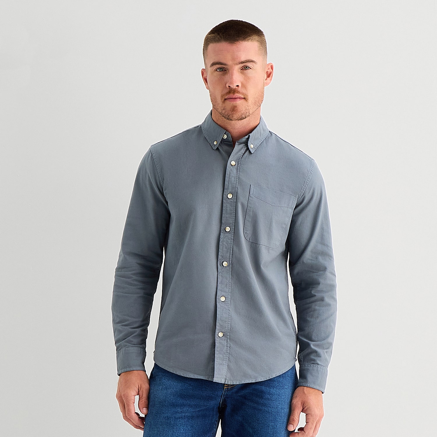 mutual weave Washed Oxford Mens Long Sleeve Classic Fit Button-Down Shirt