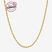 14K Gold 16 - 30 Inch Semi-Solid Sparkle Rope Chain Necklace