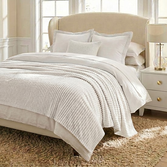 SUPERIOR® Kacey Luxe Ribbed Breathable Plush Corduroy-Style Fleece Striped Blanket