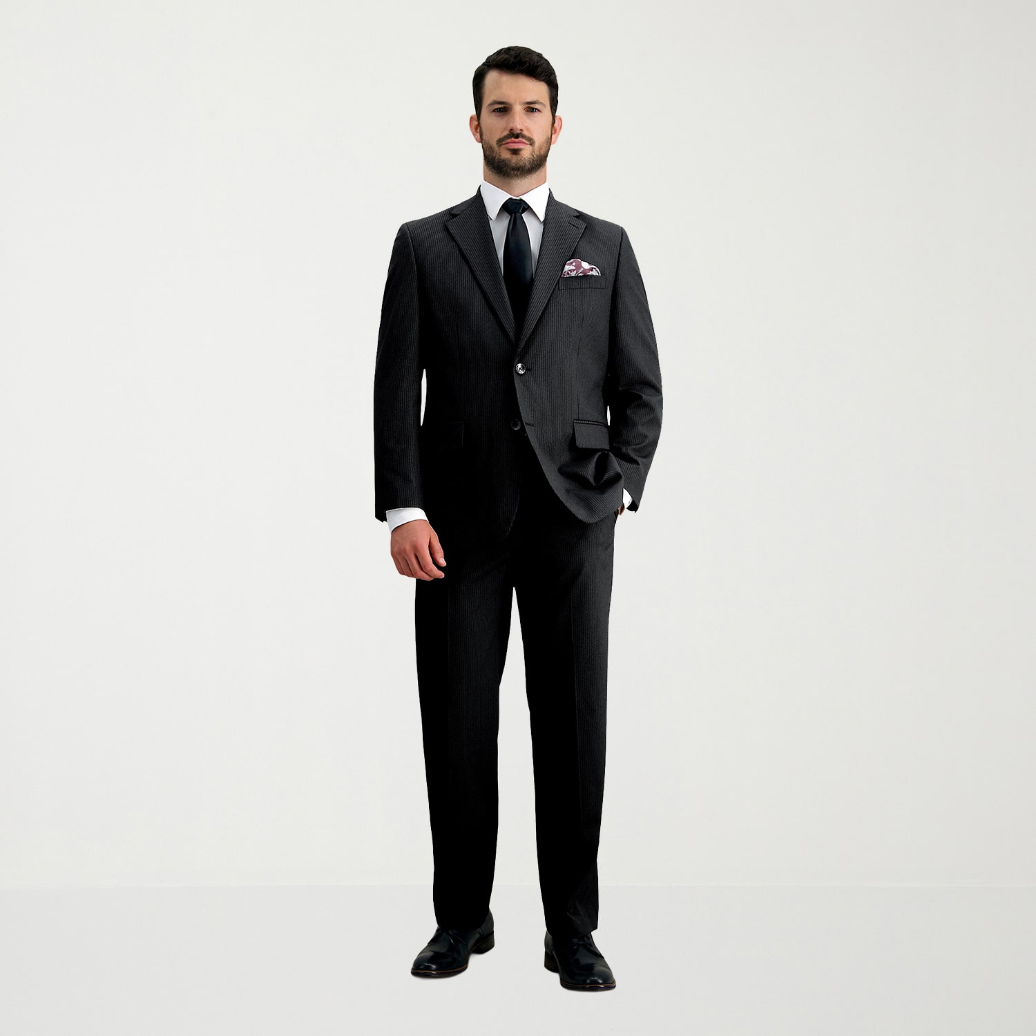 Haggar JMH Mens Stretch Fabric Classic Fit Striped Flat Front Suit Pant