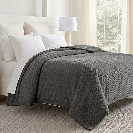 SUPERIOR® Hope All Season Herringbone Embossed Chevron Fleece Chevron Blanket
