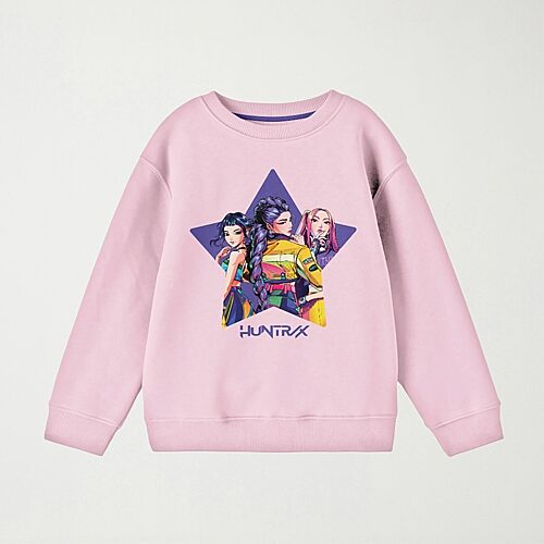Bioworld Kids' Girls Crew Neck Fleece Long Sleeve Kpop Demon Hunters Sweatshirt In Pink