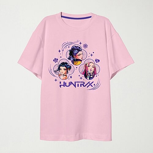 Bioworld Kids' Girls Crew Neck Long Sleeve Regular Fit Kpop Demon Hunters Graphic T-shirt In Pink