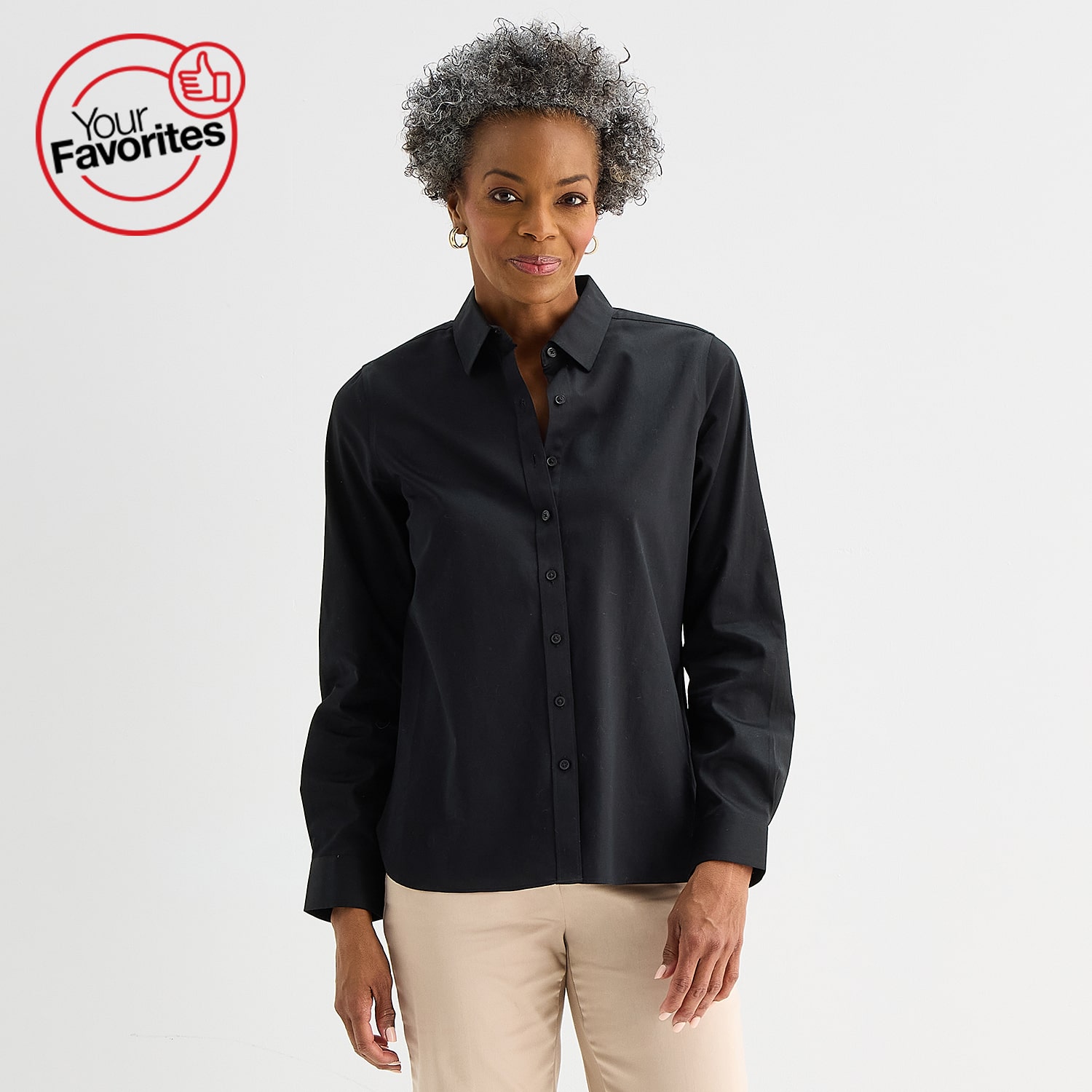Liz Claiborne Womens Cuffed Long Sleeve Regular Fit Wrinkle Free Button-Down Shirt
