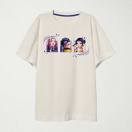 Bioworld Kids' Girls Crew Neck Long Sleeve Regular Fit Kpop Demon Hunters Graphic T-shirt In White