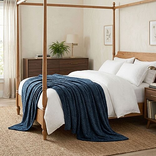 SUPERIOR Lily Textured Lightweight Pebbled Weave Durable Fleece Hypoallergenic Blanket, One Size, Blue
